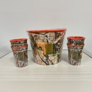 NEW SEALED Next G1 VISTA Camo & Orange Ice Bucket & 4 Matching 16oz Cups/Glasses